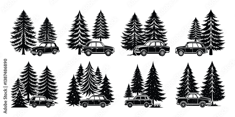 Obraz premium Vector silhouette tree set of pine trees