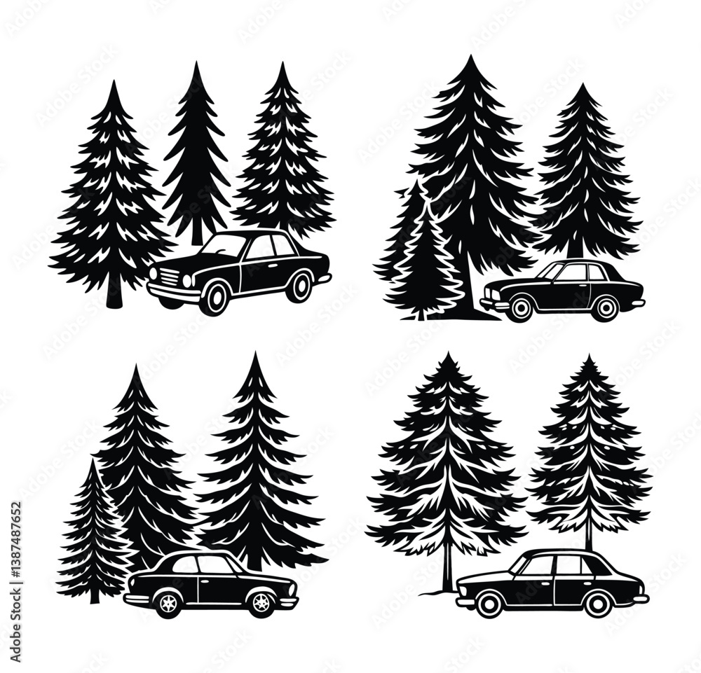 Obraz premium Silhouette vector tree set on white background