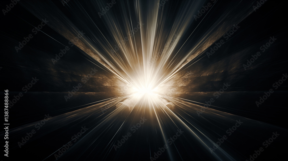 Fototapeta premium Rayons lumineux, néons sur fond noir, sombre. Mouvement direct, éclair de lumière blanche et fumée. Eclat lumineux. Conception et création graphique, bannière.
