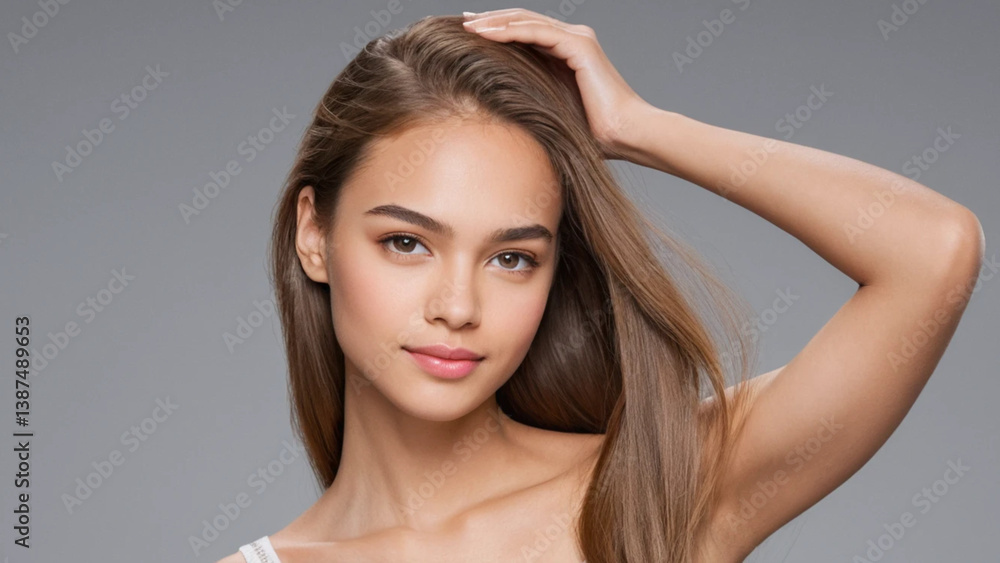 Beautiful model girl with shiny brown and straight long hair . Keratin straightening . Treatment, care and spa procedures. Smooth hairstyle Beautiful model girl with shiny brown and straight long hair . Keratin straightening . Treatment, care and spa procedures. Smooth hairstyle
