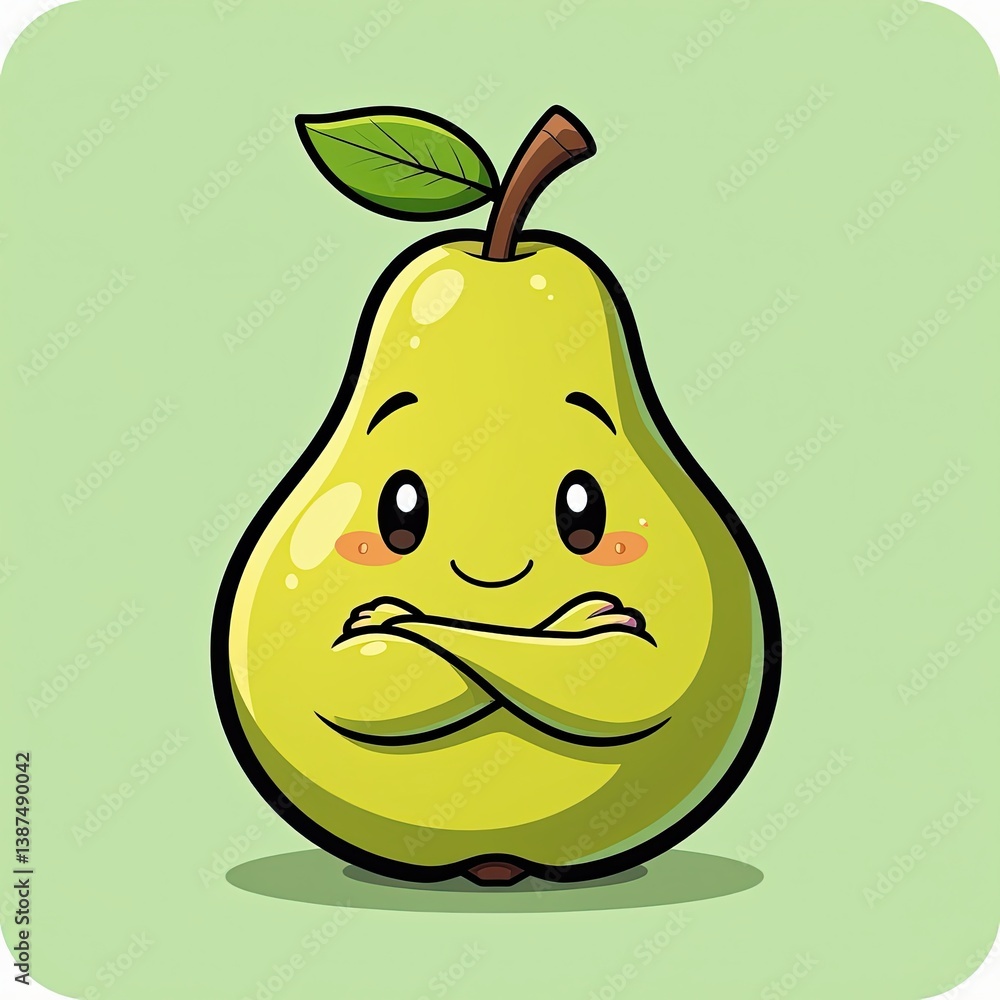 Cartoon Sad Pear Illustration on Green Background. A cartoon pear with a sad expression on its face. Cartoon Sad Pear Illustration on Green Background. A cartoon pear with a sad expression on its face.