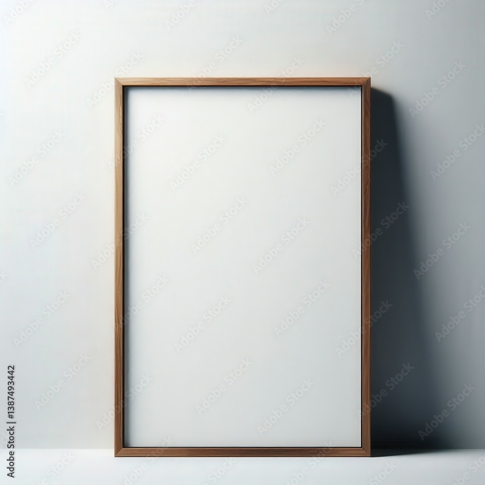 Minimal vertical wooden frame mockup with wide background space. Great for art, posters, or branding layouts. Minimal vertical wooden frame mockup with wide background space. Great for art, posters, or branding layouts.