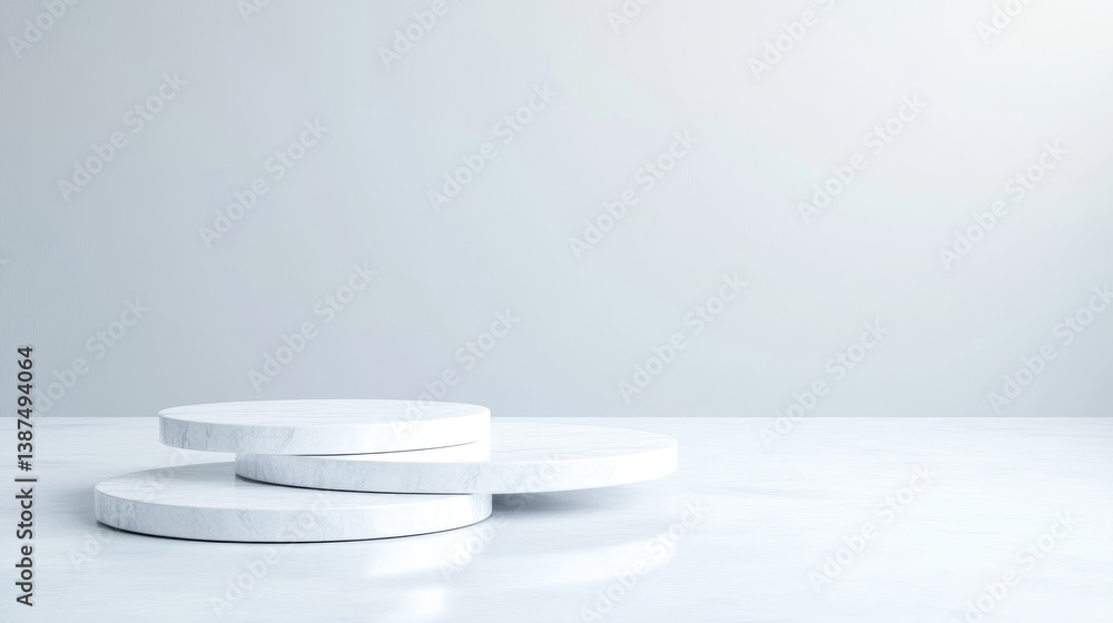 Simple white circular podiums on a white surface Simple white circular podiums on a white surface