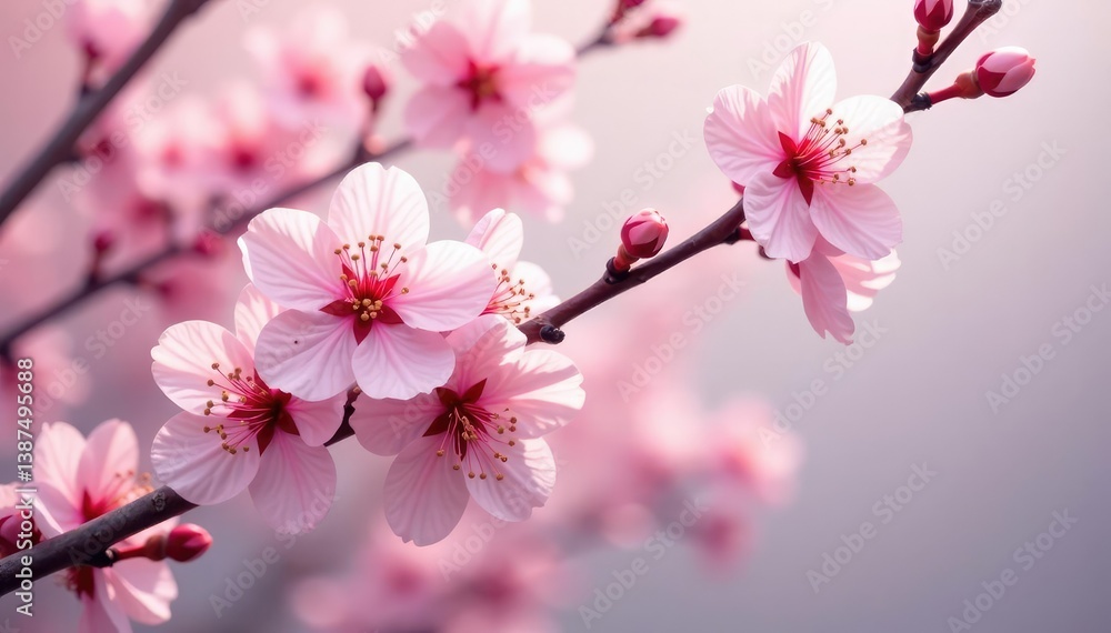 Obraz premium Delicate pink sakura blossoms, intricate branches, soft pastel background, floral pattern, spring, spring flower