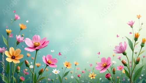 Delicate wildflowers & leaves, pastel color palette, pastel, background