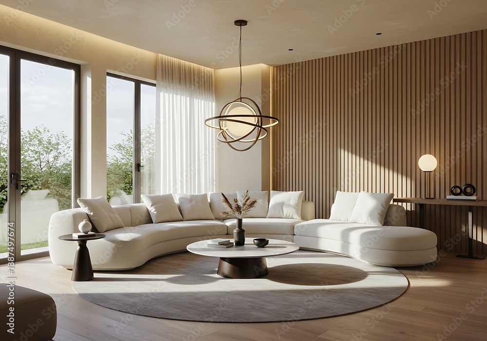 Fototapeta premium Modern living room with fireplace