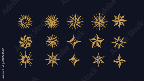 vector set of stars design, icon, symbol, logo. star design vector with variation option. monogram color. editable color, for web, icon or apps. Abstract Star Vector Pack- Customizable 