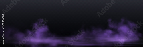 Realistic purple smoke or haze, overlay effect on a transparent background. Hot fire and flame, magic fog, vapor on floor. Abstract vector illustration