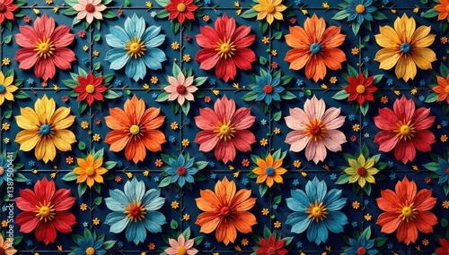 Intricate floral tapestry with a recurring motif , autumn, print