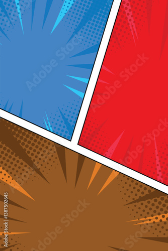 Red and blue Background panel comic manga panel pop art style. with retro style, trendy and creative for social media, poster and book magazine