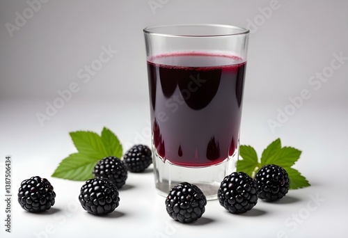 glass of blackberry juice on a white background