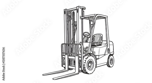 Forklift Truck Illustration Detailed Line Art Sketch Equipment Concept