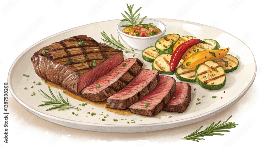 Delicious beef churrasco served with grilled vegetables, salsa, and fresh herbs for a flavorful meal option Delicious beef churrasco served with grilled vegetables, salsa, and fresh herbs for a flavorful meal option