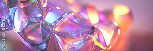 Abstract close-up of iridescent crystalline shapes with soft focus and