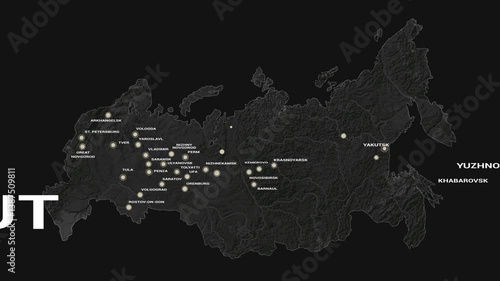 The territory of Russia marked by major cities