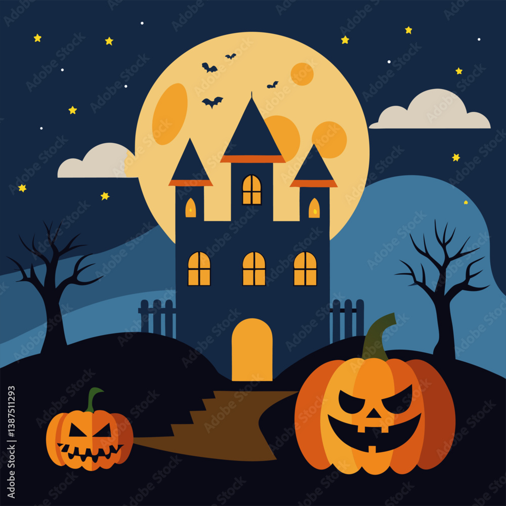 Fototapeta premium halloween background with pumpkin and bats