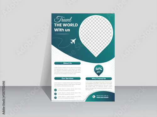 Poster travel flyer pamphlet brochure cover design layout space for photo background, vector template in A4 size, perfect for creative professional business.
