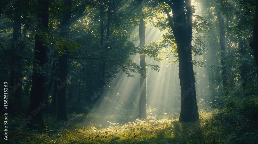 Fototapeta premium Sunbeams Illuminating a Mystical Forest