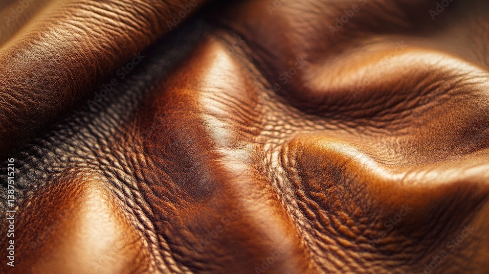 A highly detailed close-up of a leather surface, showing its fine grain, natural wrinkles, and soft sheen A highly detailed close-up of a leather surface, showing its fine grain, natural wrinkles, and soft sheen
