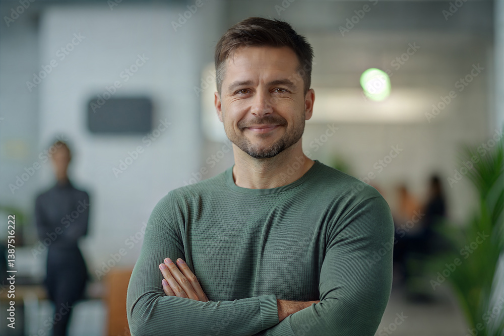 Fototapeta premium Confident Mid-Age Professional Making Eye Contact with Success