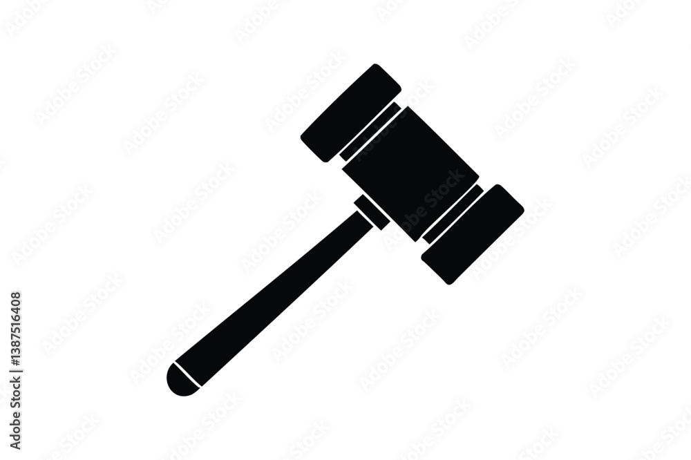 Hammer judge icon silhouette on white background Hammer judge icon silhouette on white background