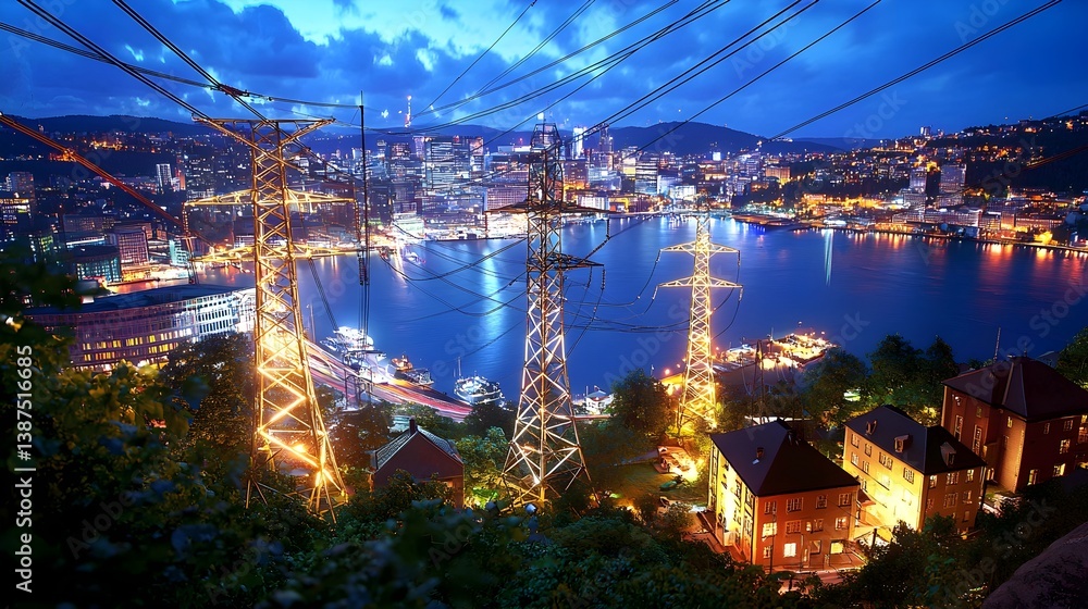 Naklejka premium Cityscape Energy Power Grid - technology sustainability