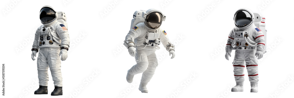 Fototapeta premium A set of humorous 3D Halloween astronaut outfits, A collection of playful festive designs Isolated on transparent Background