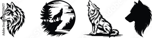 Set of wolf, vector illustration.