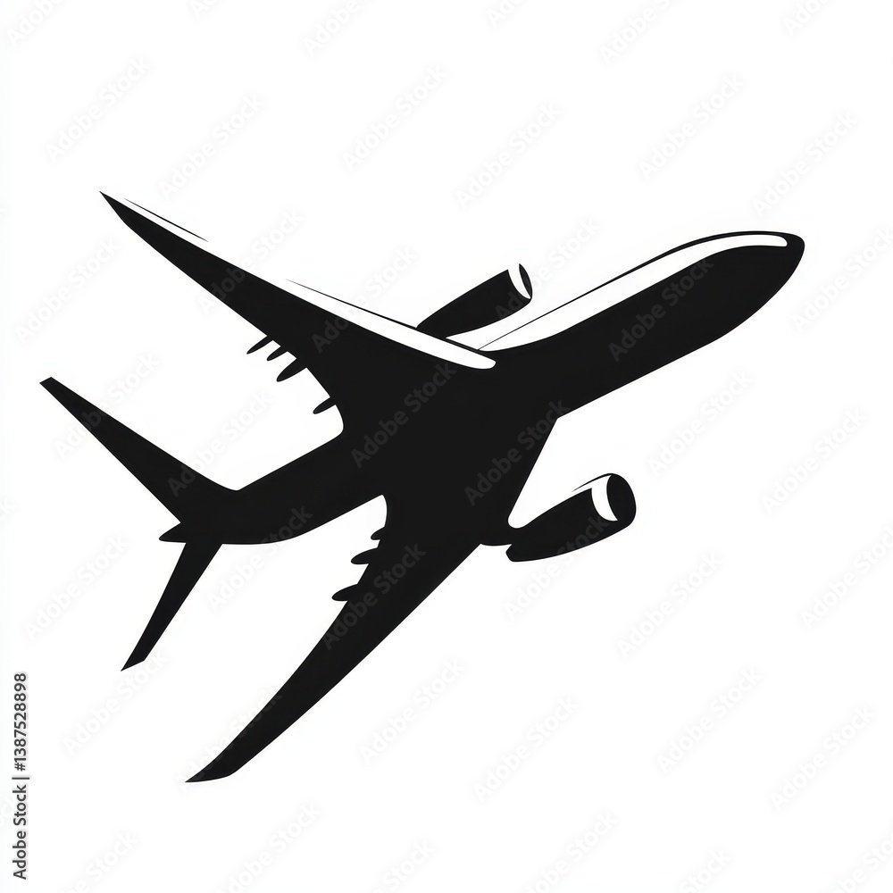 Silhouette of an airplane flying diagonally against a white background. Silhouette of an airplane flying diagonally against a white background.