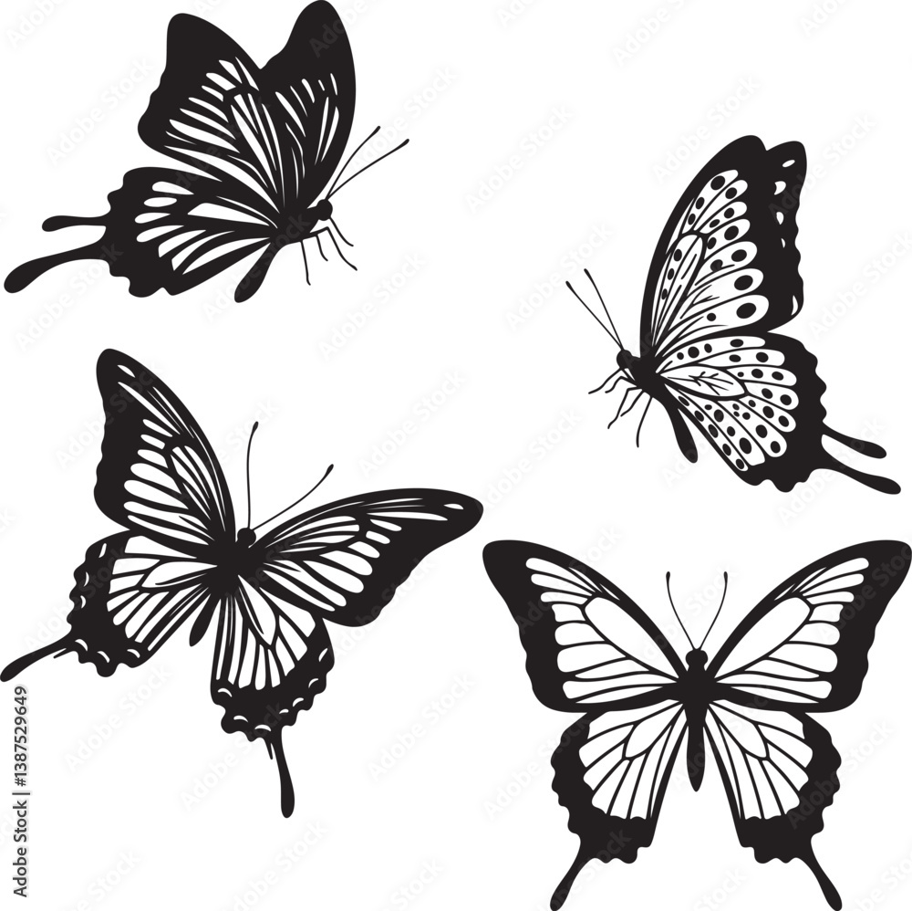 Obraz premium wing, butterfly, fly, insect, silhouette, black, vector, animal, nature, symbol