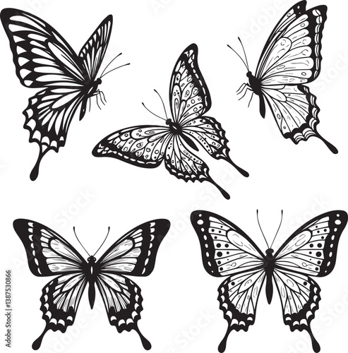 wing, butterfly, fly, insect, silhouette, black, vector, animal, nature, symbol