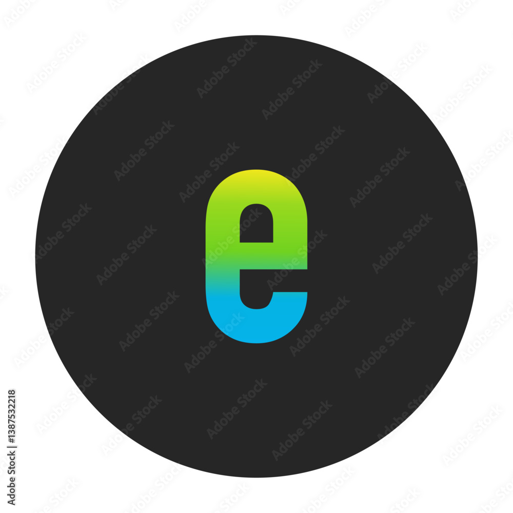 Luminous Yellow to Fresh Lime Green and Deep Cobalt Blue Gradient Lowercase Letter e on a Dark Charcoal Gray Circular Background Luminous Yellow to Fresh Lime Green and Deep Cobalt Blue Gradient Lowercase Letter e on a Dark Charcoal Gray Circular Background