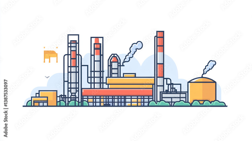 Industrial Complex Outline Illustration Industrial Complex Outline Illustration
