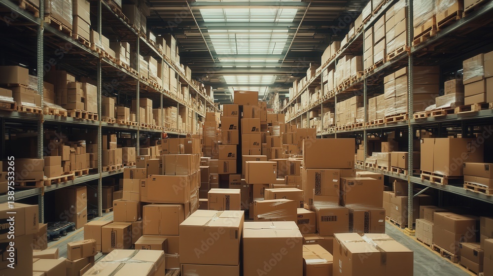 A vibrant editorial view of a Tallinn warehouse highlights the meticulous organization of cardboard boxes A vibrant editorial view of a Tallinn warehouse highlights the meticulous organization of cardboard boxes