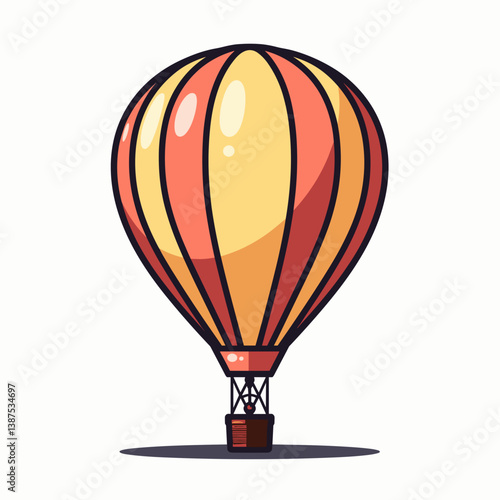 Hot air balloon in vibrant colors against a simple background  