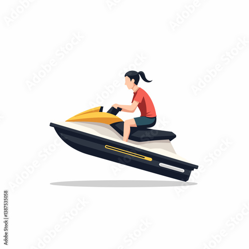 Person riding jet ski in action against a white background