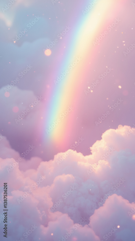 beautiful rainbow arches over fluffy clouds, creating serene and dreamy atmosphere filled with soft pastel colors and gentle light beautiful rainbow arches over fluffy clouds, creating serene and dreamy atmosphere filled with soft pastel colors and gentle light