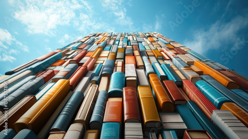 Explore the infinite bookshelf of endless knowledge soaring into the sky a stunning illustration of imagination and wisdom