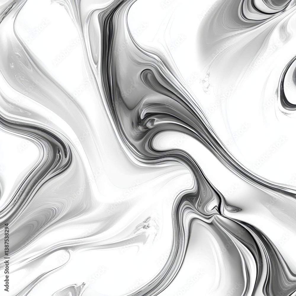 Obraz premium Abstract flowing pattern in shades of gray and white resembling marble texture.