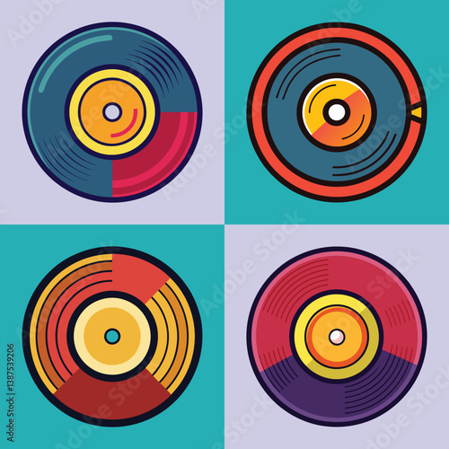 Collection of Colorful Retro Vinyl Records Illustration Graphic Design