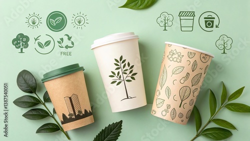 Exploring eco-friendly solutions with biodegradable cups during a sustainability presentation in a modern conference room