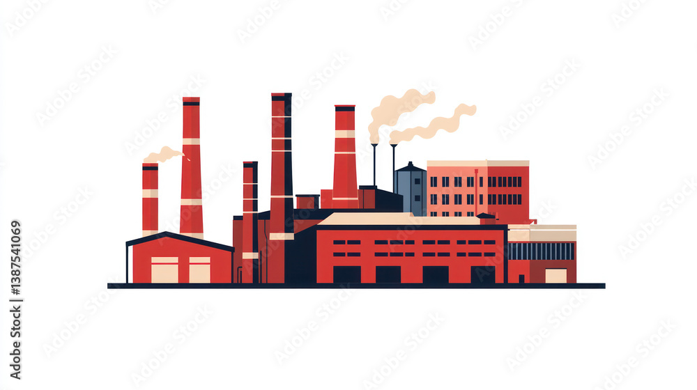 Industrial complex, factory buildings, smoke stacks, urban landscape, flat design, illustration, background image, for business report Industrial complex, factory buildings, smoke stacks, urban landscape, flat design, illustration, background image, for business report