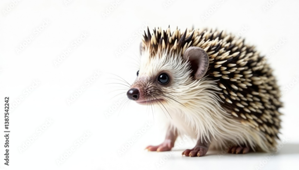 A single hedgehog against a bright white backdrop Focus on its quills and tiny features , tiny, close-up, nature A single hedgehog against a bright white backdrop Focus on its quills and tiny features , tiny, close-up, nature