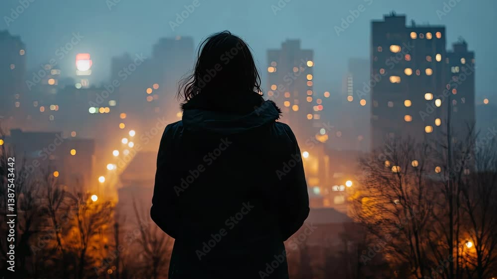 silhouette of young woman in the city silhouette of young woman in the city