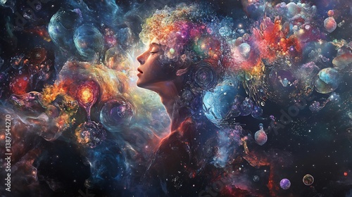 Wallpaper Mural Japanese scientist imagining the possibilities of alternate dimensions in a meta physical world with abstract art depicting the complexities of quantum theory Torontodigital.ca