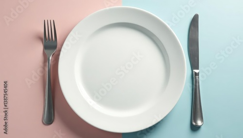 Empty plate with fork and knife, signifying abstinence , lifestyle, minimal