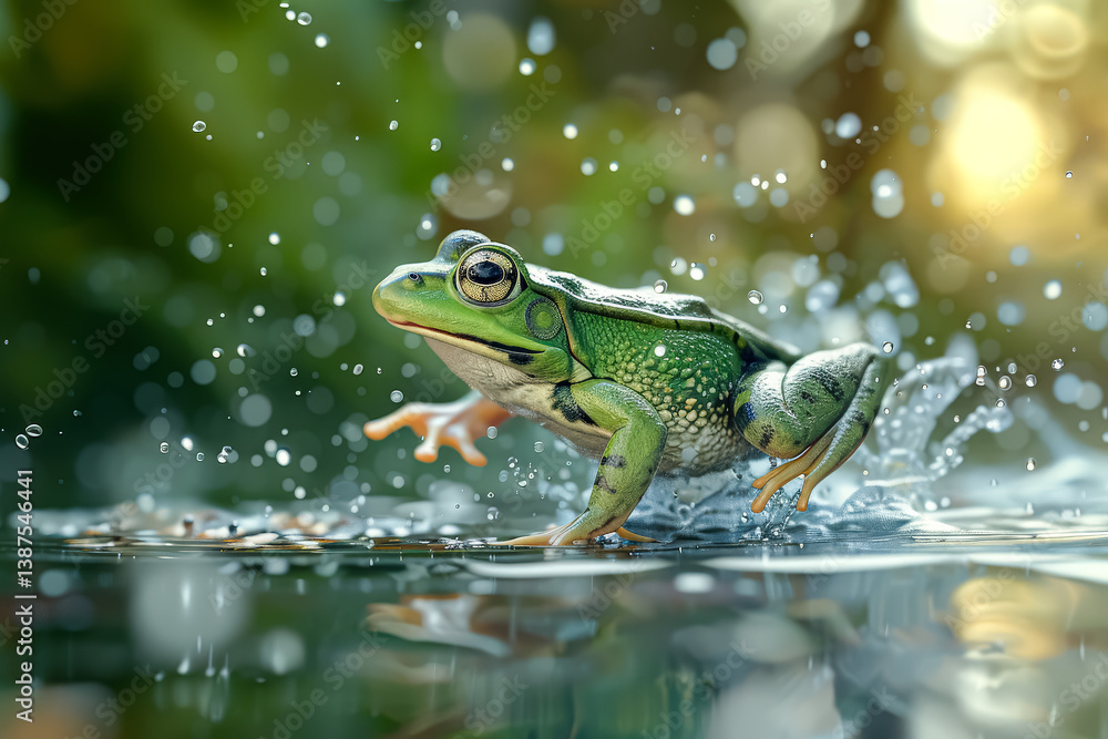 Fototapeta premium Frog is jumping into the water