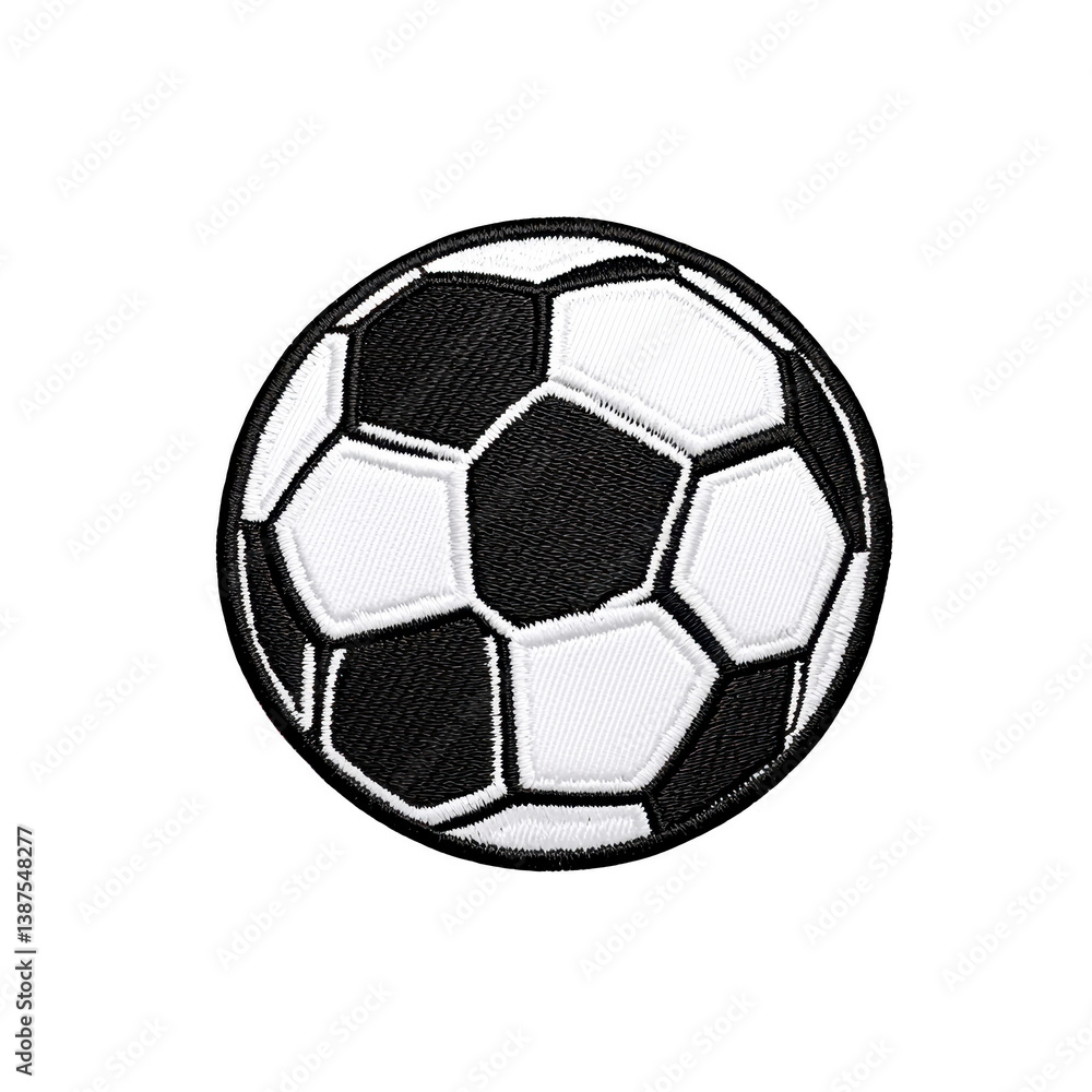 A black and white embroidered soccer ball patch with classic hexagon and pentagon pattern, perfect for sports enthusiasts and clothing decoration A black and white embroidered soccer ball patch with classic hexagon and pentagon pattern, perfect for sports enthusiasts and clothing decoration