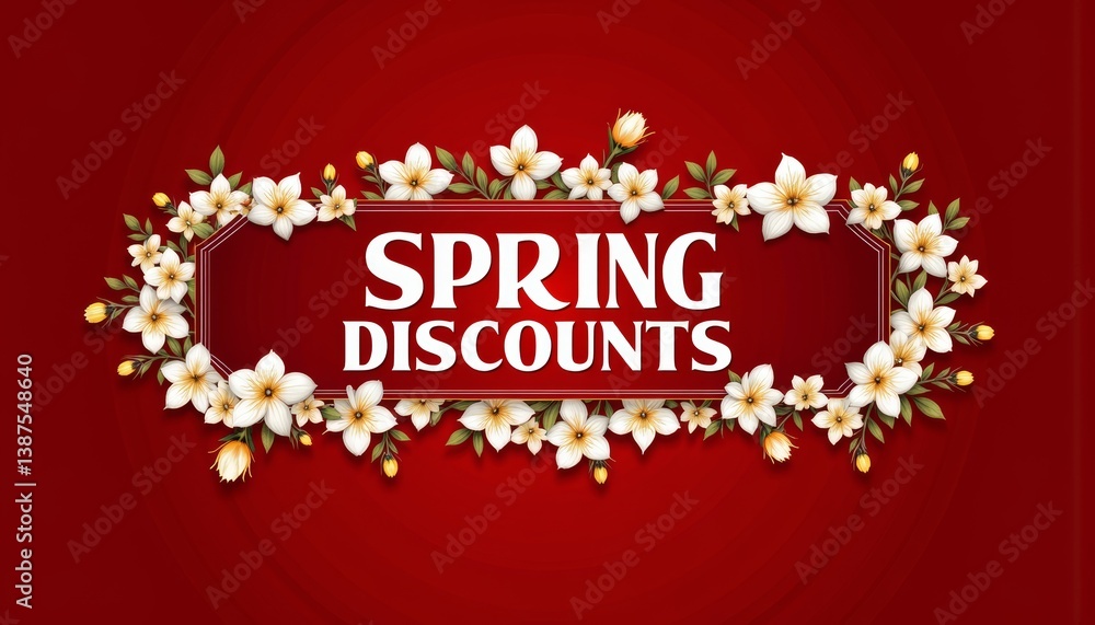 Naklejka premium Spring Discounts Floral Design on Red Background 