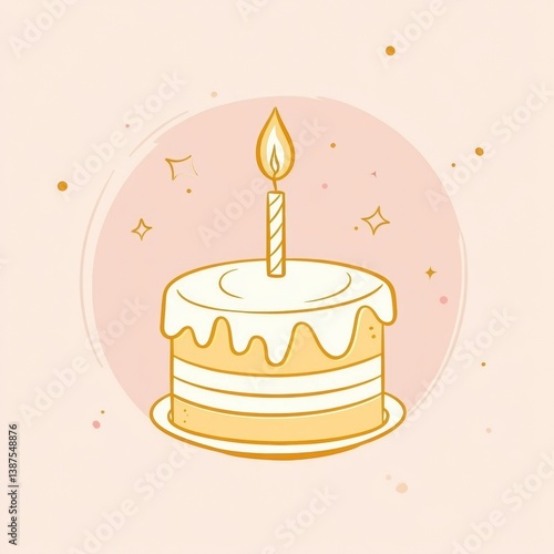 Outline logo featuring a birthday cake with a single candle on a warm pastel background, suitable for festive celebrations and invitations